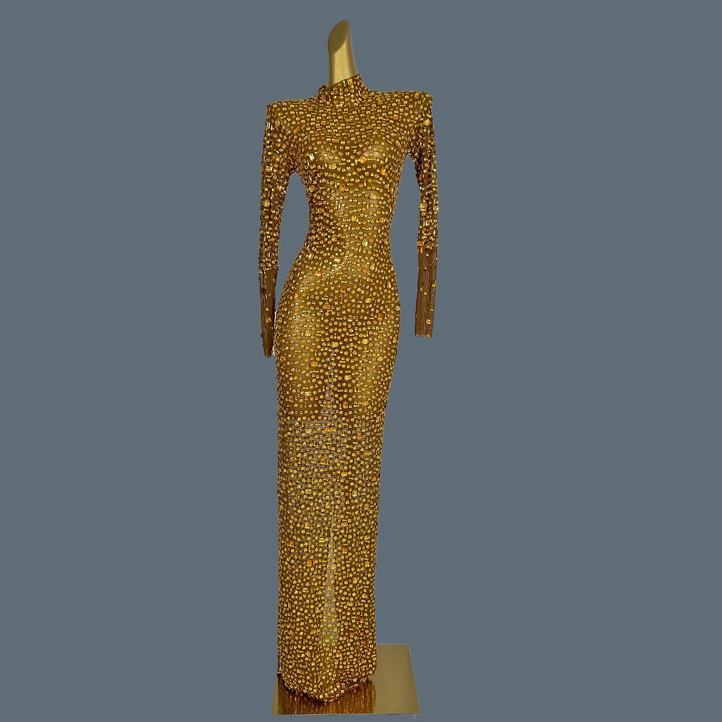 Stunning Evening Gown Long Dress Birthday Celebrate Luxurious Costume Sparkly Big Rhinestone Dancer Flashing Party Dress Gesebei