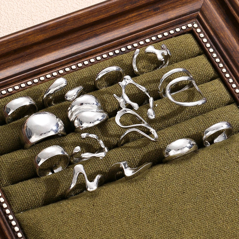 15Pcs Punk Smooth Geometric Open Rings Set For Women