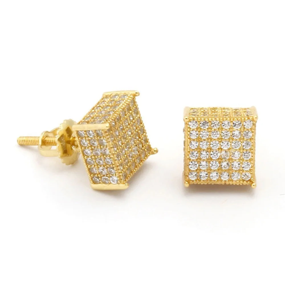 Luxury Men Stud Earrings Homme Hip Hop Rock Gold Color Bling Iced Out AAA+ Zircon Screw Ear Piercings Fashion Jewelry OHE153