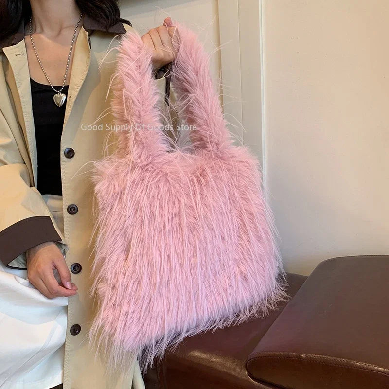 2025 NEW Wool Women's Plush Shoulder Bags Y2k Hot Faux Fur Lady Bag Large Capacity Fashion Female Furry Purse Tote Handbags