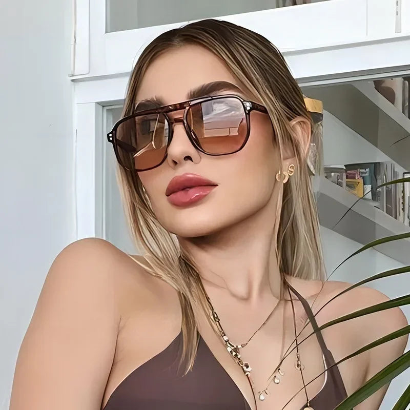 Vintage Square Sunglasses Thick Frame Double Bridge UV400