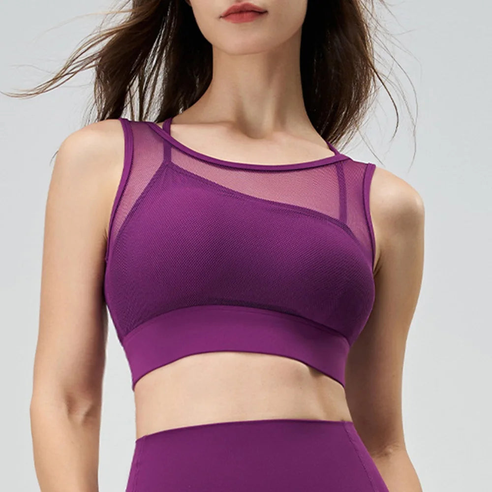 Cloud Hide SEXY Mesh Sports Bra Fitness Underwear Yoga Crop Tank Top HOT Girl Vest Athletic Shockproof Shirt Running Sportswear