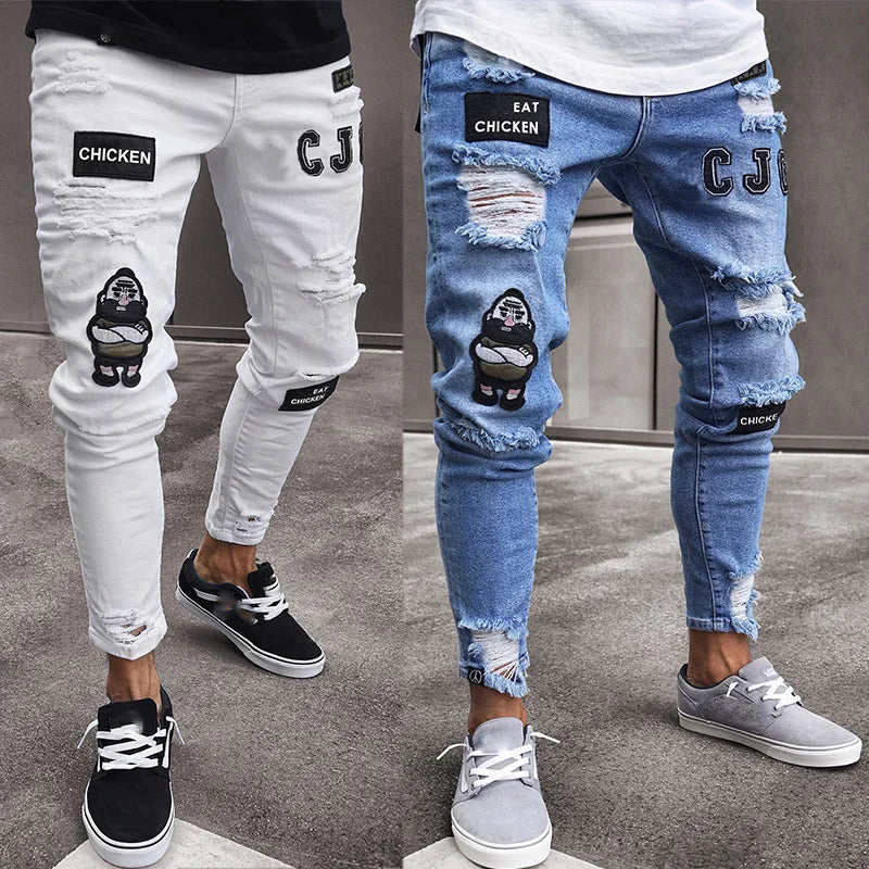 Men's Punk Ripped Skinny Jeans