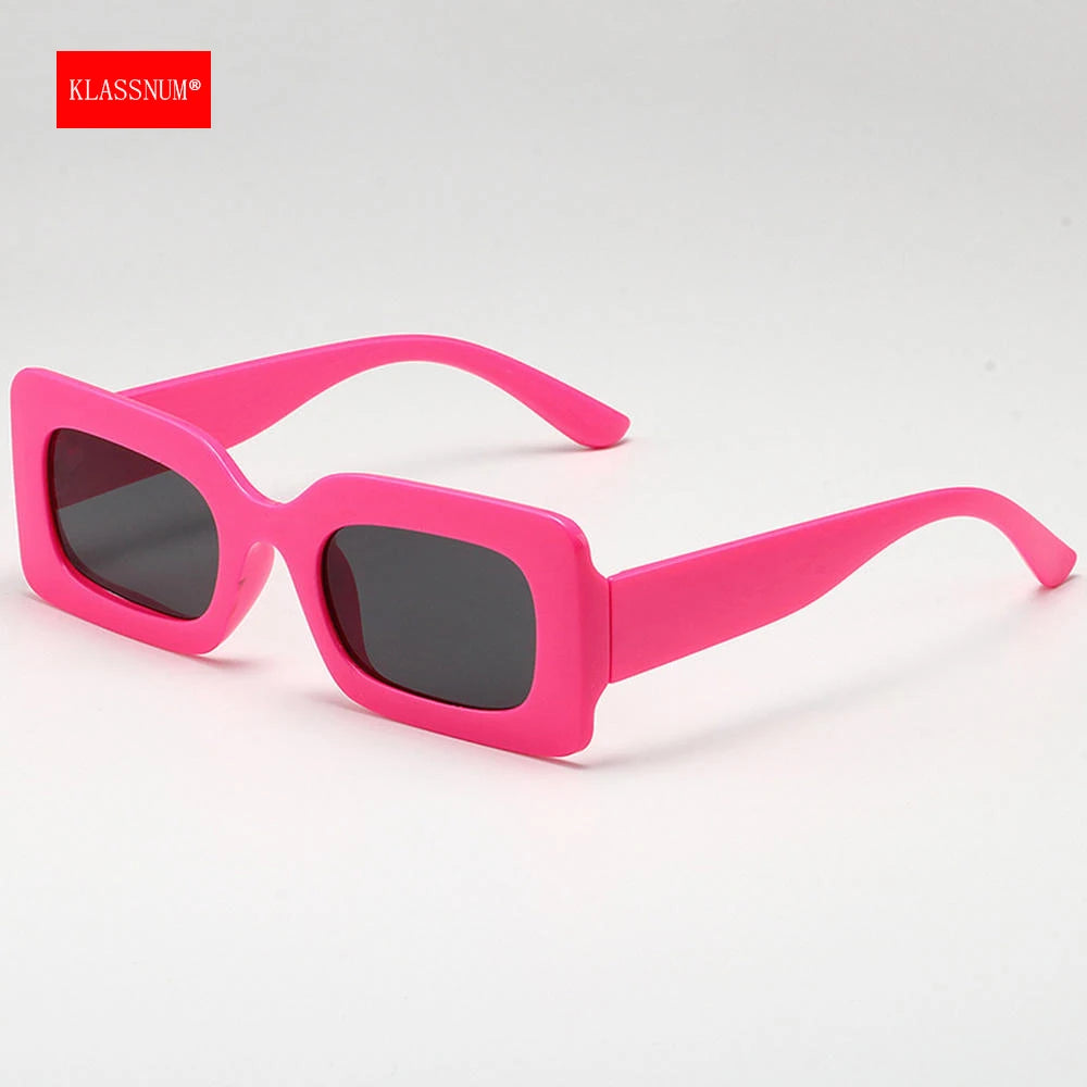 KLASSNU Women Candy Color Retro Sunglasses Large Square Frame Sun Glasses 2025 Trendy Party Eyepiece Anti UV400 Sun Shades