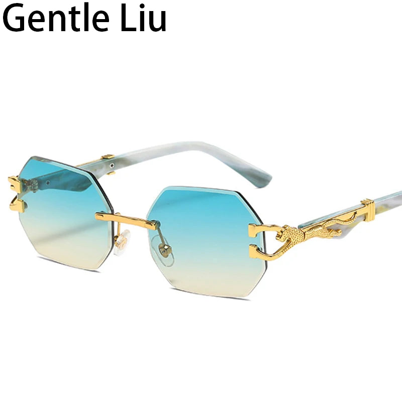 Small Frame Hexagon Rimless Sunglasses Men Retro Frameless Sun Glasses for Women 2025 Luxury Brand Square Eyewear UV400 Shades