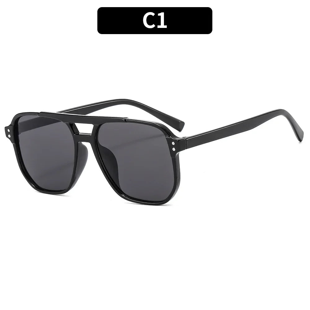 Vintage Square Sunglasses Thick Frame Double Bridge UV400