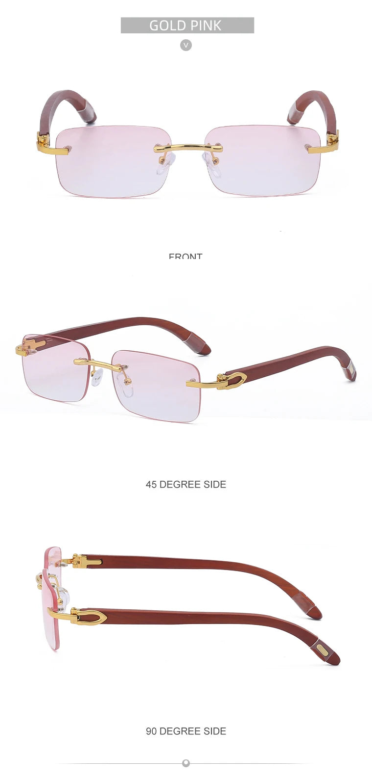 Natural Rimless Wooden Sunglasses Men Women 2025 Trendy Original Wood Sun Glasses for Male Retro Rectangle Eyewear Shades Uv400