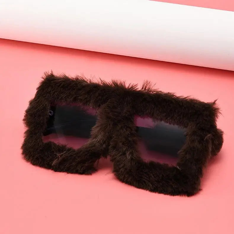 Oversized Square Women Sunglasses New Fashion Furrry Frame Gradient Shades Eyewear Retro Brand Design Winter Sun Glasses 2025