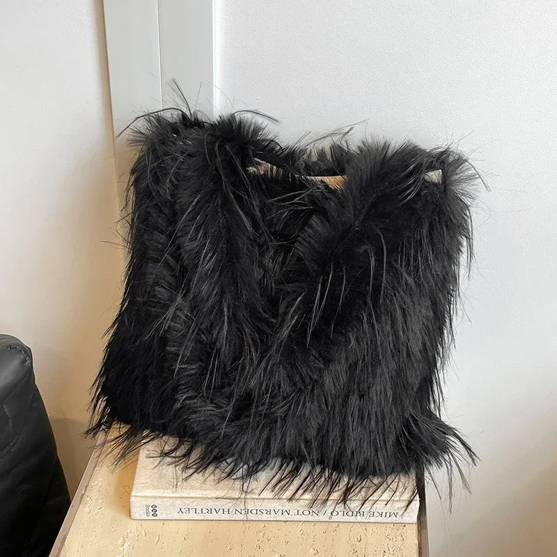 2025 NEW Wool Women's Plush Shoulder Bags Y2k Hot Faux Fur Lady Bag Large Capacity Fashion Female Furry Purse Tote Handbags