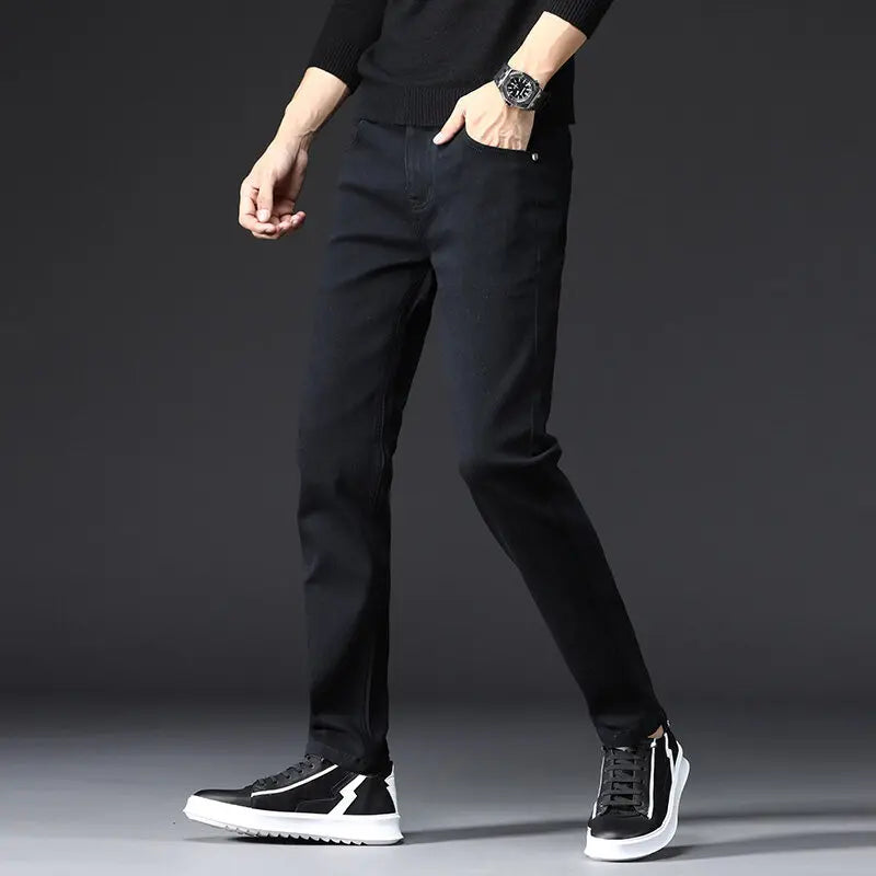 Slim Boys Blue Jeans, Black Men's Fashion Casual Trousers, Gray Denim Pants, Asian Size 28-38, Men Jean