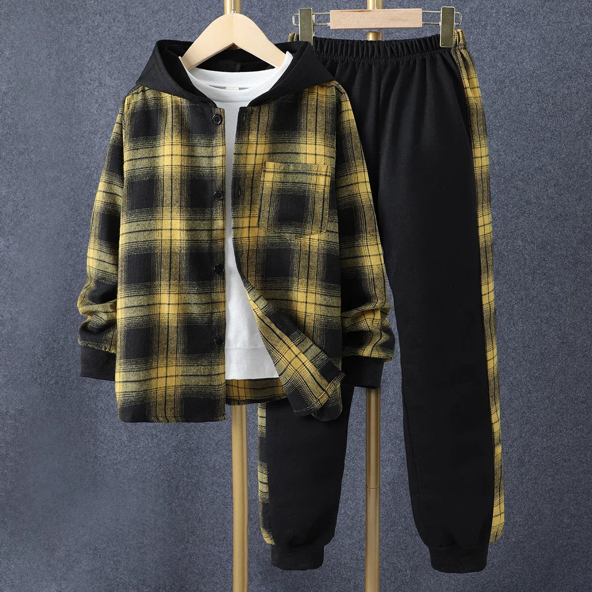 Kids Boys' Autumn Casual Checker Hoodie Set