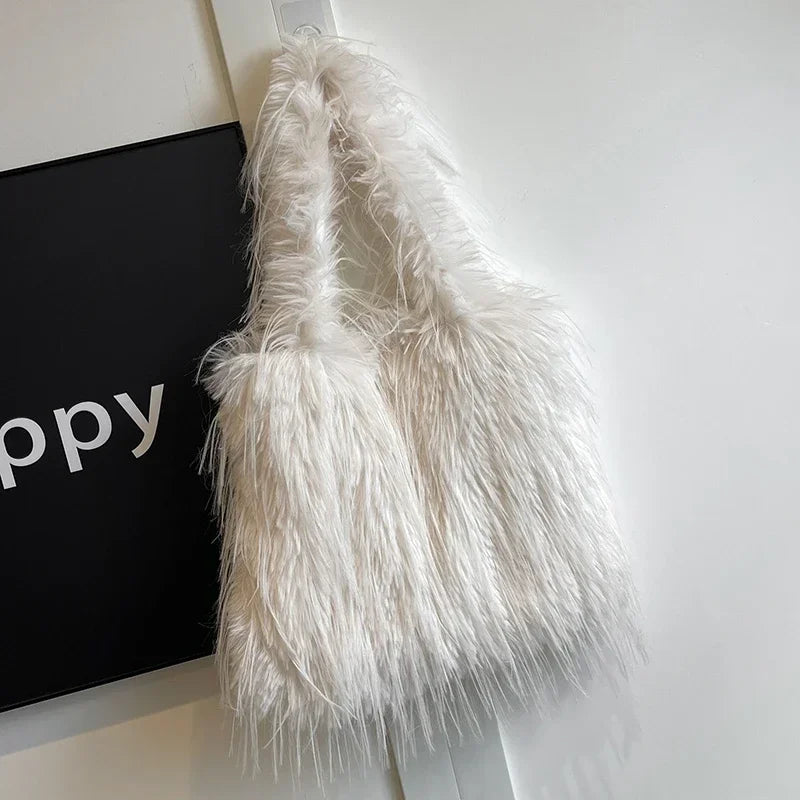 2025 NEW Wool Women's Plush Shoulder Bags Y2k Hot Faux Fur Lady Bag Large Capacity Fashion Female Furry Purse Tote Handbags