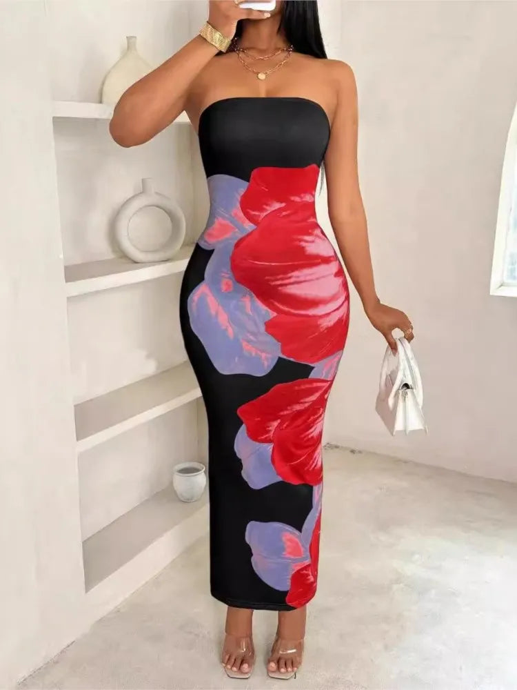 New Women's Dresses Summer Vintage Strap Casual Slim Elegant Evening Sleeveless Night Ruffles Sexy Maxi Long Dress Vestidos Sexy