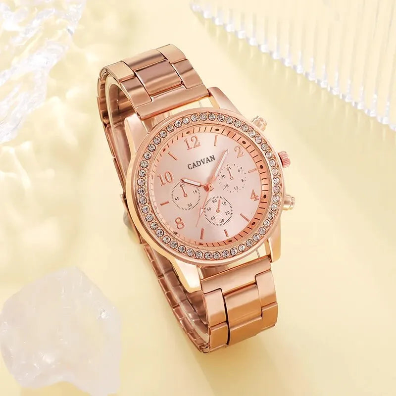 6PCS Luxury Watch Ring Necklace Earring Bracelet Watches Rhinestone Set