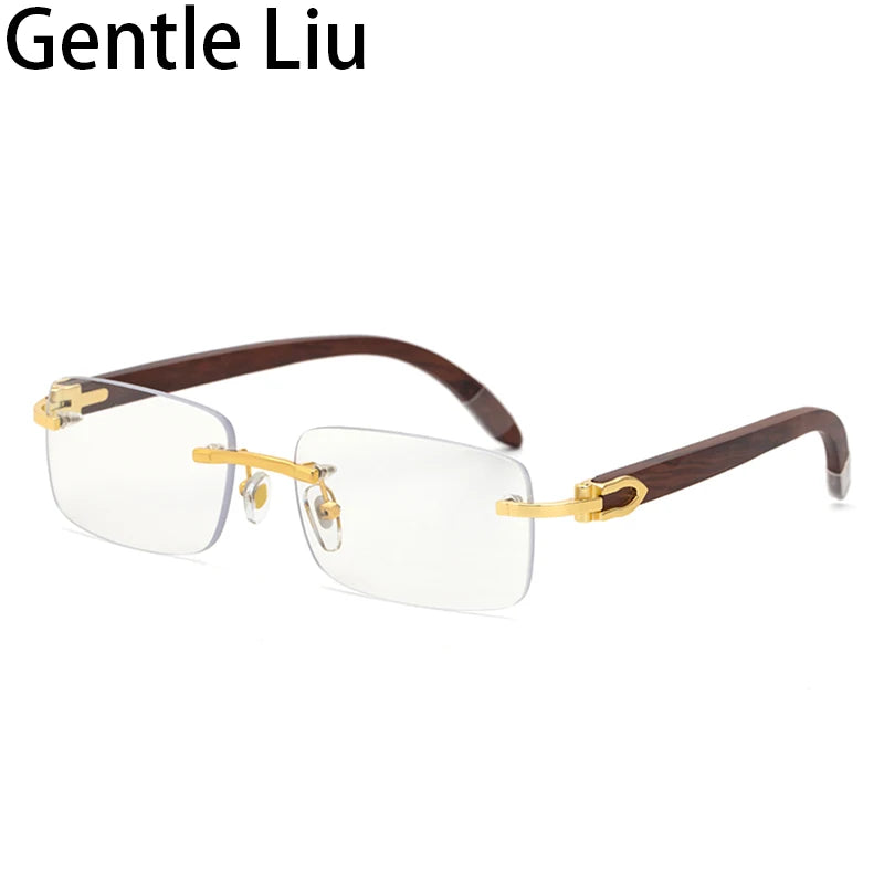 Natural Rimless Wooden Sunglasses Men Women 2025 Trendy Original Wood Sun Glasses for Male Retro Rectangle Eyewear Shades Uv400