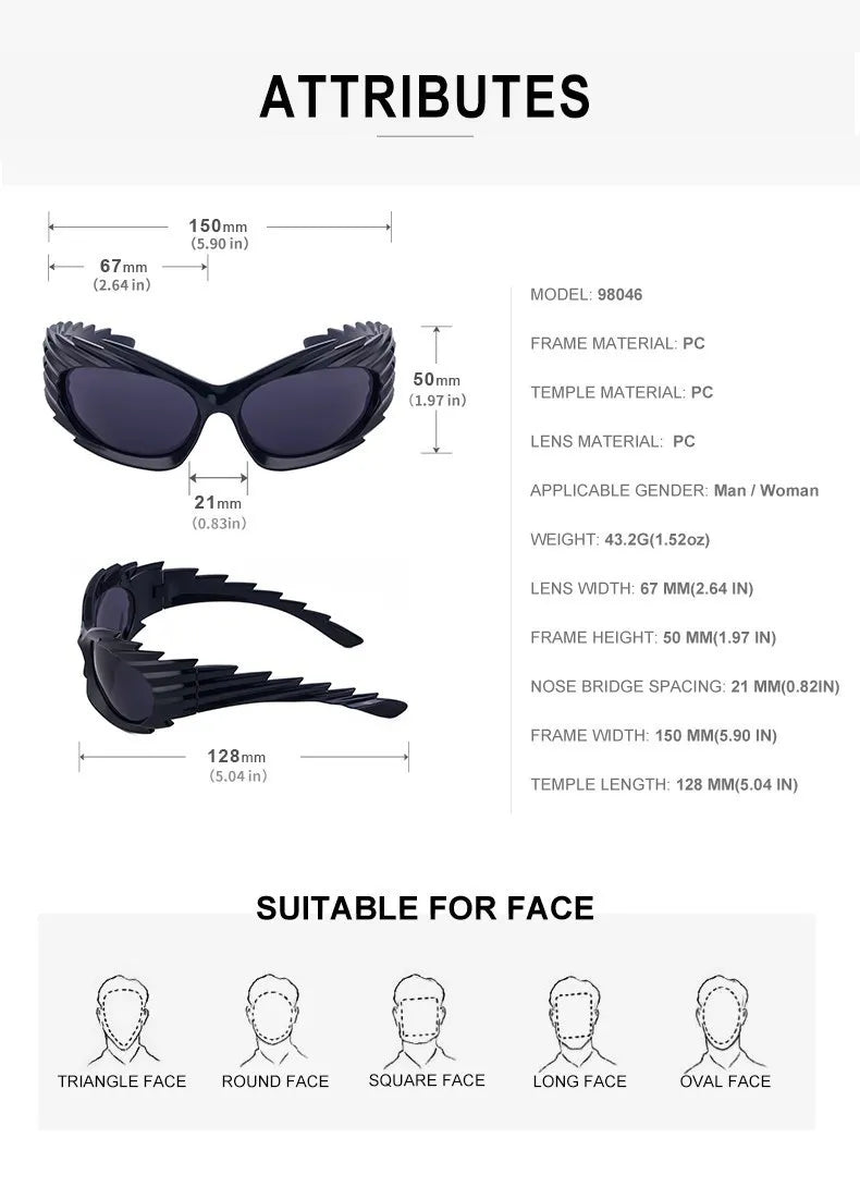 Y2k Spiked Goggles Sunglasses Women Men 2025 Trends Punk Sun Glasses For Male Retro 2000's Wrap Around Steampunk Sunglass Shades