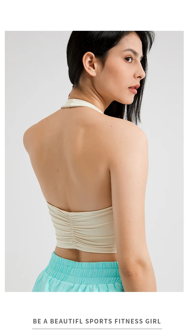 Sexy Halter Padded Athletic Sport Bra Women Backless Workout Gym Yoga Crop Top Fitness Bra with Built In Bra