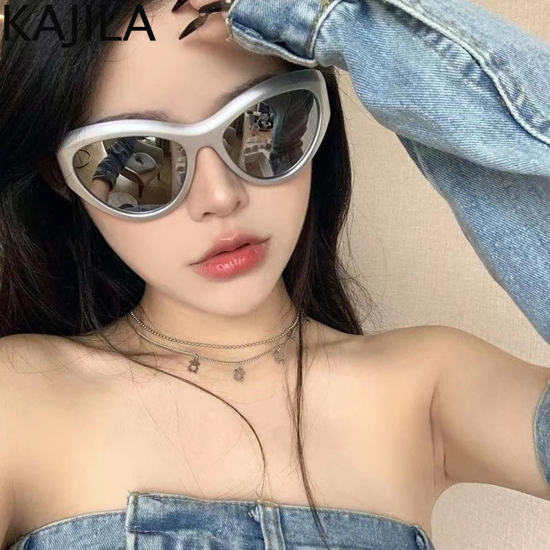 Cyber Y2K Punk Sport Cat Eye Sunglasses Women 2025 Luxury Brand Retro 2000's Wrap Around Sun Glasses Lady UV400 Eyewear Shades