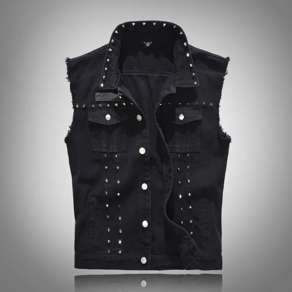 2025 Men's Fashion Jeans Sleeveless Jacket Vest Male Black Blue Denim Jeans Vest Man Cowboy Outdoors Waistcoat Mens Jacket Vest