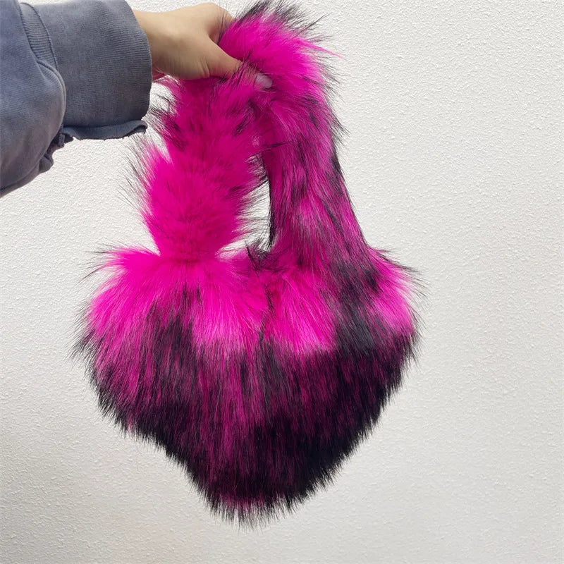 Fluffy Plush Heart Shaped Women bags