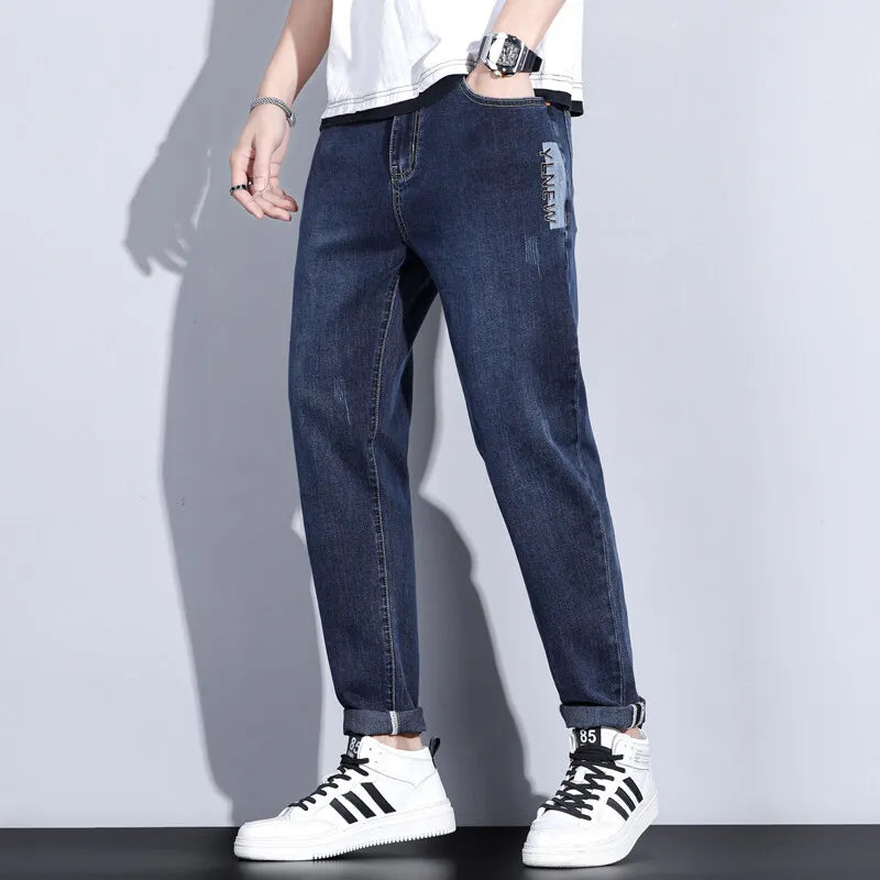 Slim Boys Blue Jeans, Black Men's Fashion Casual Trousers, Gray Denim Pants, Asian Size 28-38, Men Jean
