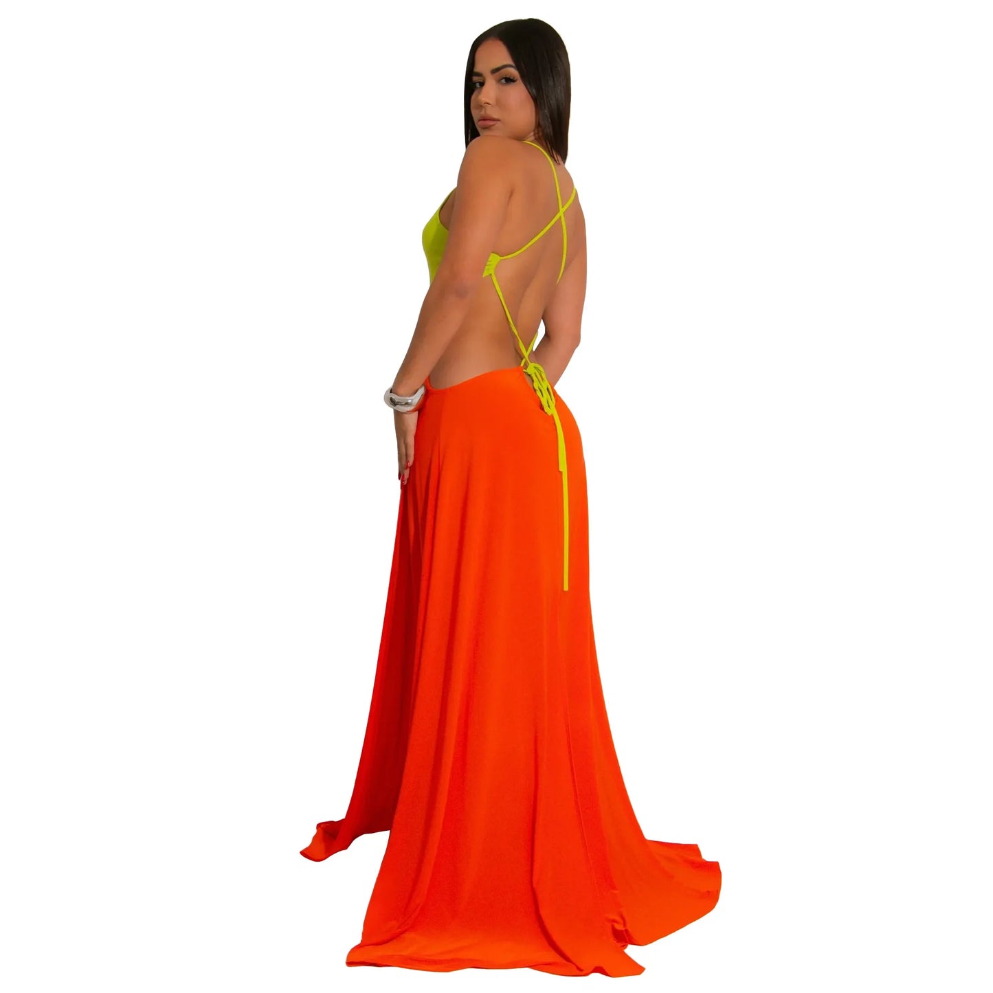 CM.YAYA Women Strap Backless Big Swing Split Maxi Long Dress 2025 Hollow Out Birthday Sexy Club Party Evening Dresses Vestidos