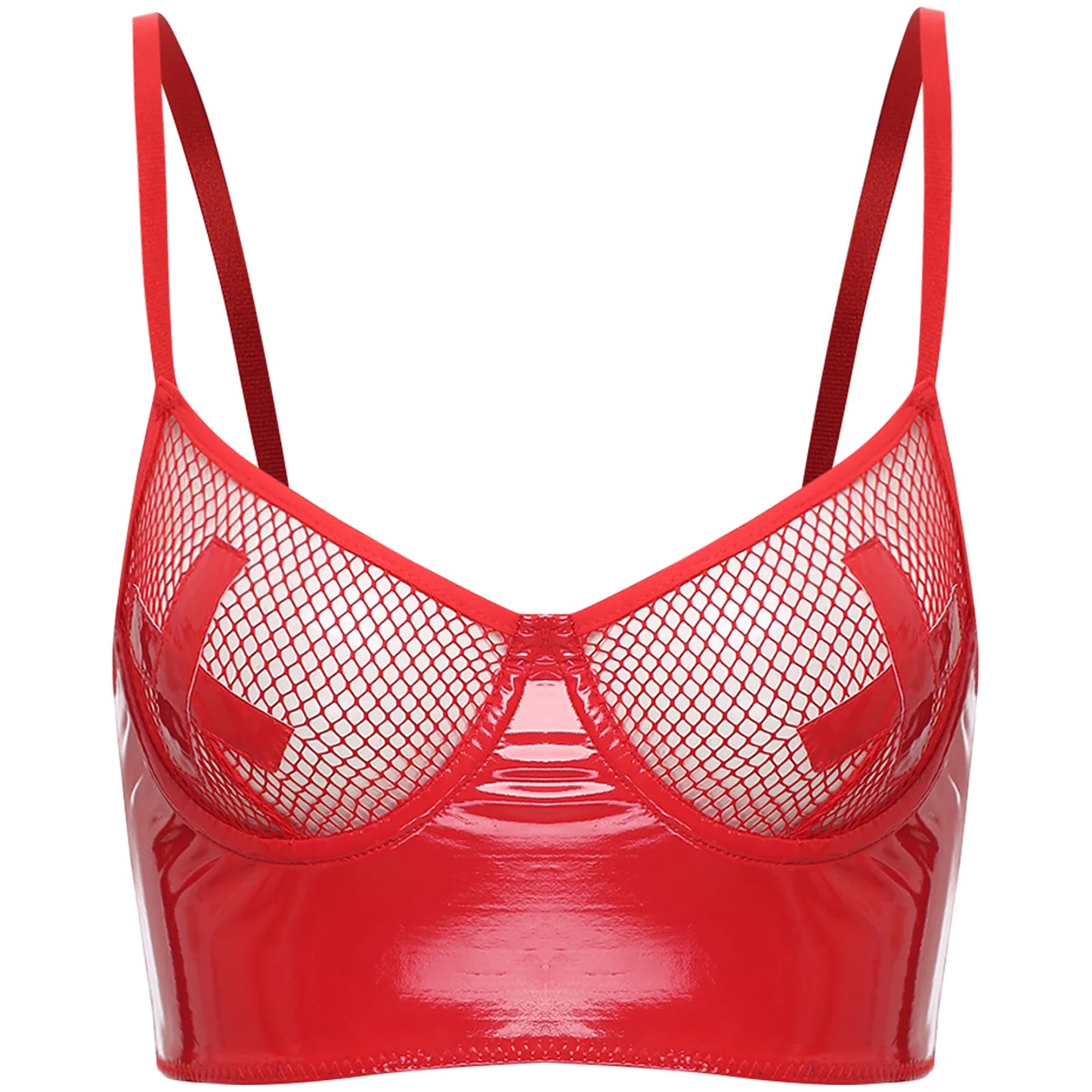 Womens Lingerie Fishnet Mesh Bra Bustier See Through Mesh Underwire Balconette Back Zipper Bras Sexy Push Up Wet Look Crop Top