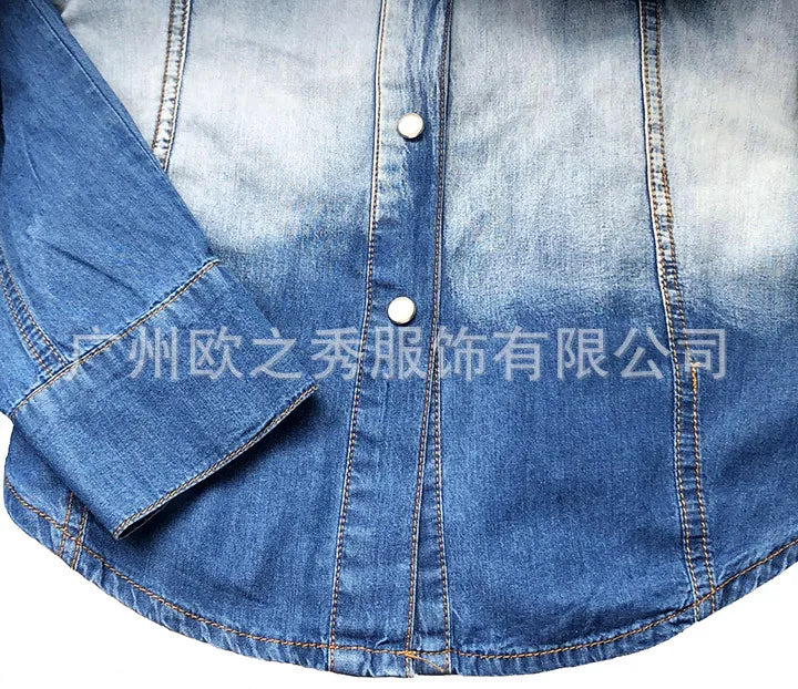 Shirt for Women Autumn Blouses Denim Single Breasted Spring Blue Casual Loose Work Shirts Slim Fit Sexy Elegant Y2k Tops 2025