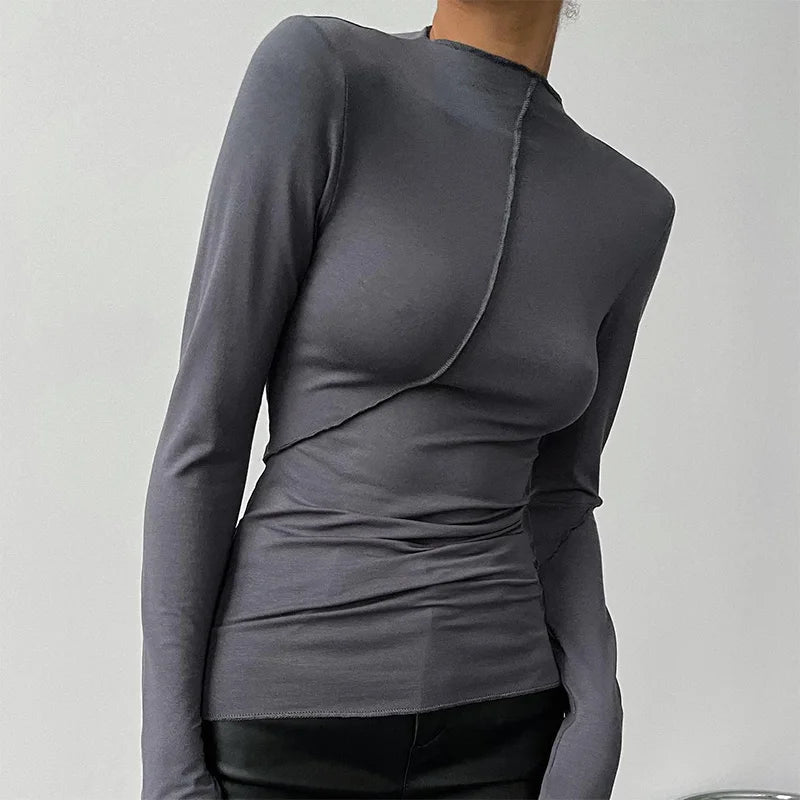 2025 Turtleneck Y2K Long Sleeve T Shirts Women White Autumn Winter Casual Black Basic Gray Sexy Tops 90s Fashion Vintage