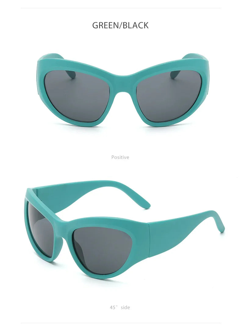 Cyber Y2K Punk Sport Cat Eye Sunglasses Women 2025 Luxury Brand Retro 2000's Wrap Around Sun Glasses Lady UV400 Eyewear Shades