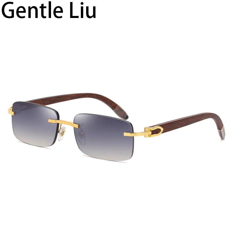 Natural Rimless Wooden Sunglasses Men Women 2025 Trendy Original Wood Sun Glasses for Male Retro Rectangle Eyewear Shades Uv400