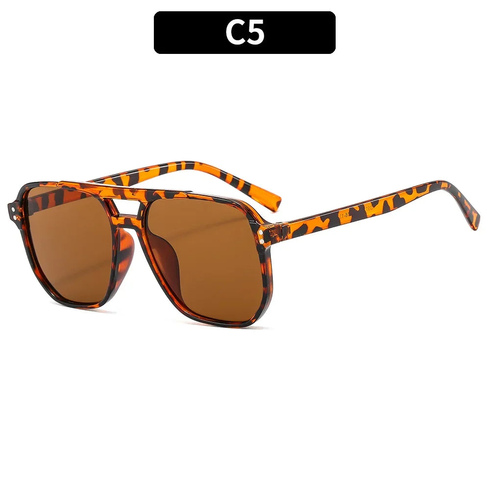 Vintage Square Sunglasses Thick Frame Double Bridge UV400