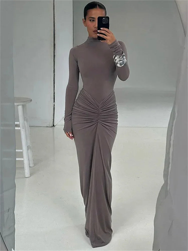Tossy Pleated Fashion Patchwork Long Dress