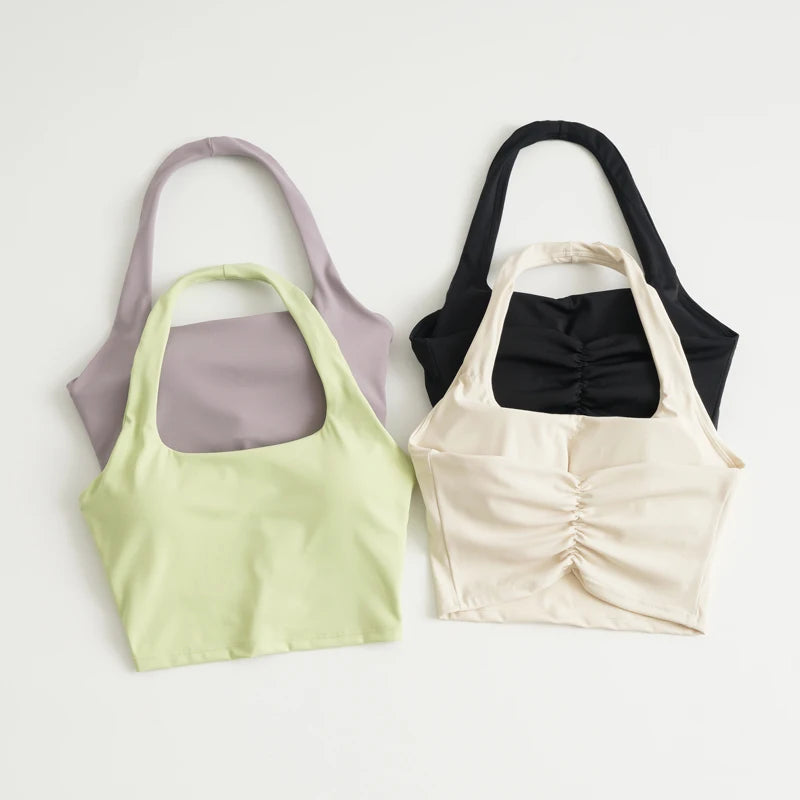 Sexy Halter Padded Athletic Sport Bra Women Backless Workout Gym Yoga Crop Top Fitness Bra with Built In Bra