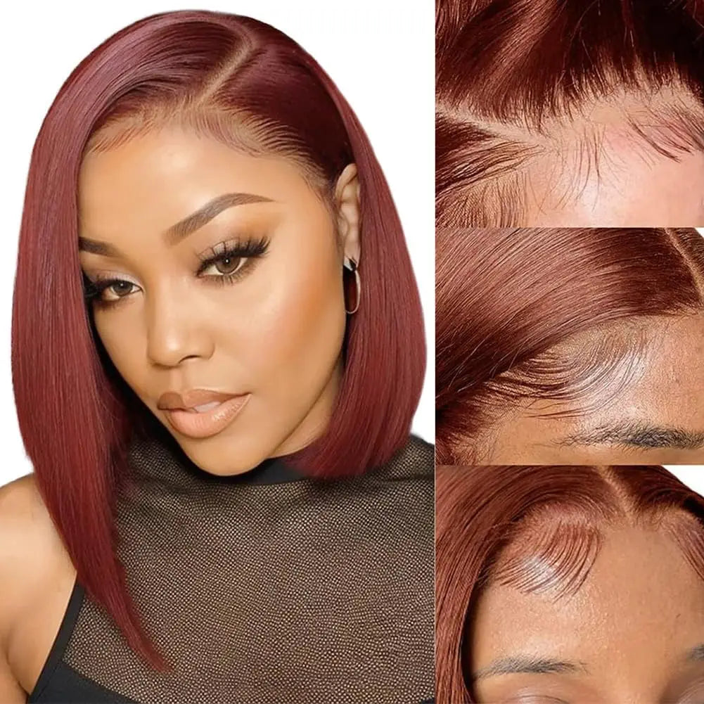Dark Purple Bob Wig Human Hair 13x4 Hd Lace Front Wigs Human Hair 180% Density Glueless Wigs Short Cut Straight Bob Wigs