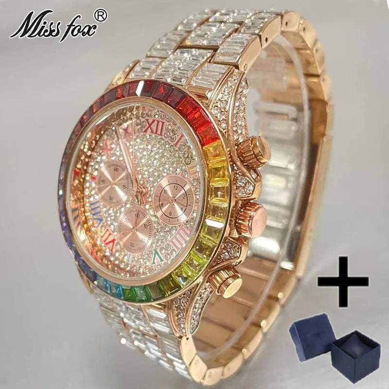 Top Luxury Iced Rainbow Watch Jewelry