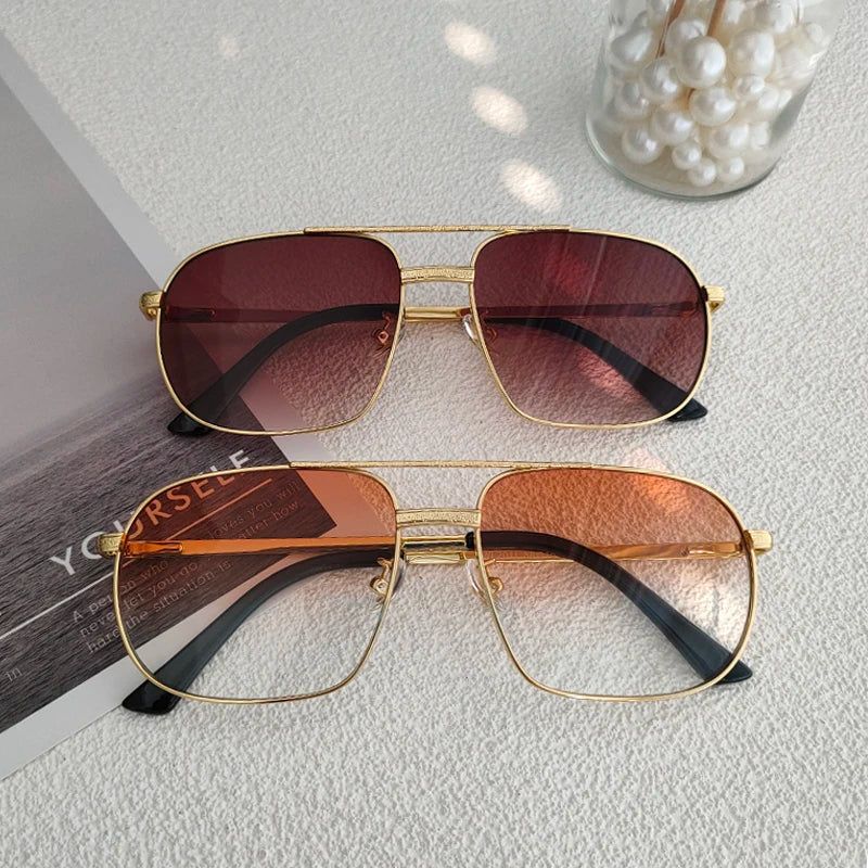 2025 New Pilot Sunglasses for Men Fashion Retro Double Bridge Girder Metal Sun Glasses Women UV400 Male Trending Products Shades