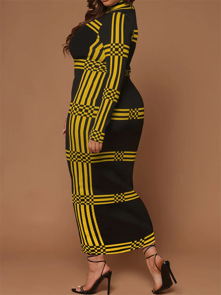 Wmstar Plus Size Dresses for Women O Neck Bodycon Stretch Striped Elegant New in Fashion Maxi Dress Wholesale Dropshipping 2024