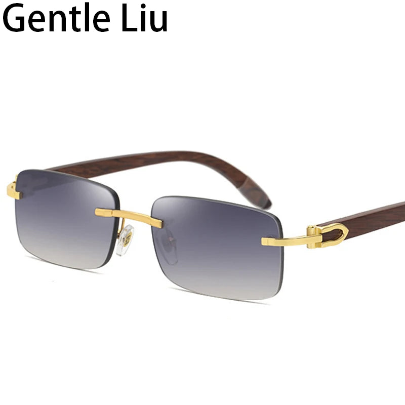 Natural Rimless Wooden Sunglasses Men Women 2025 Trendy Original Wood Sun Glasses for Male Retro Rectangle Eyewear Shades Uv400