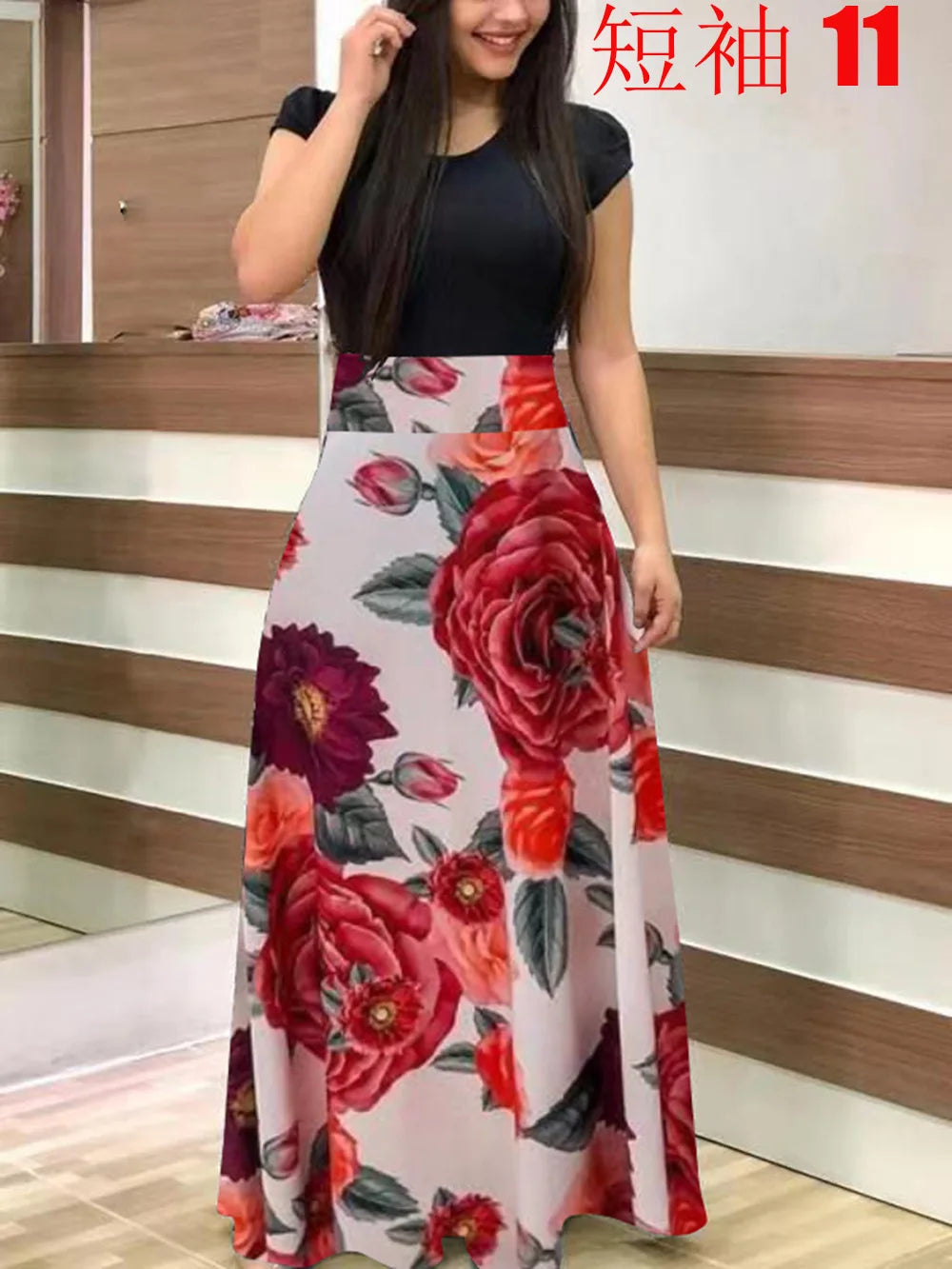 Flower Print Short Sleeved Dress