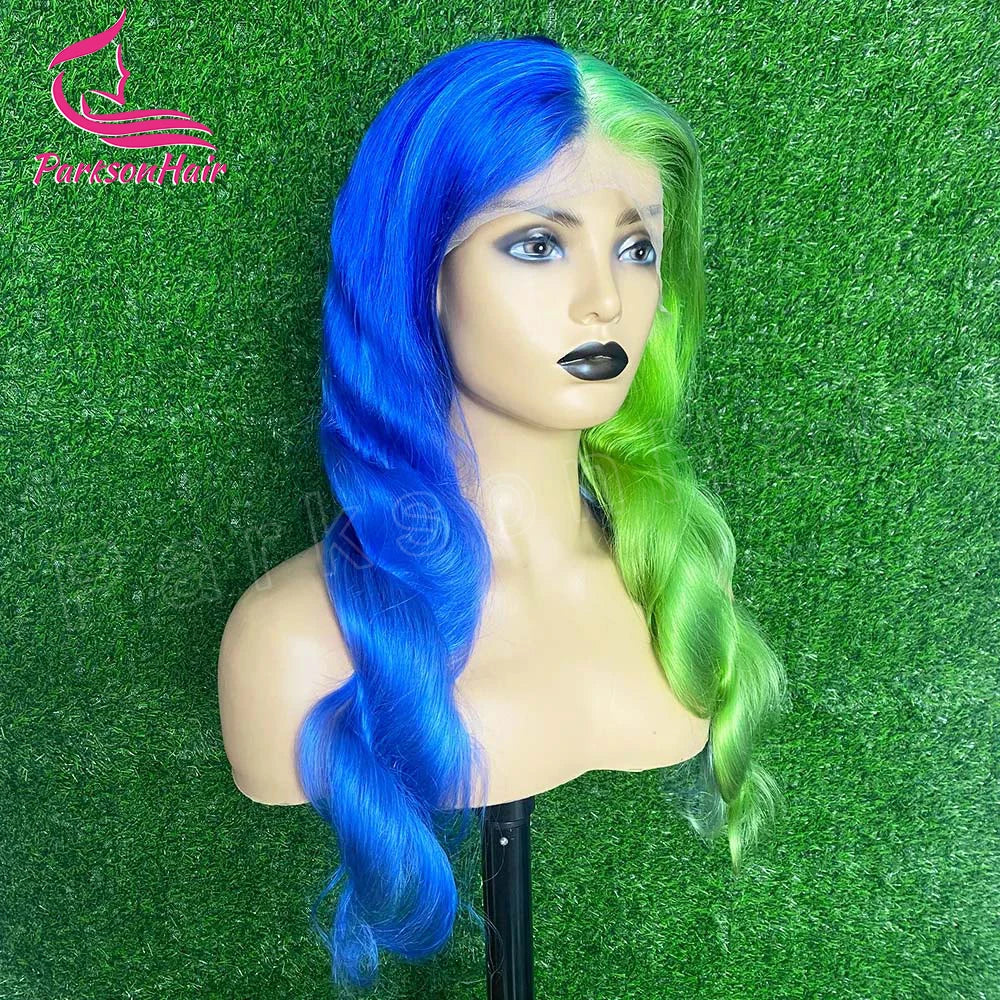 Highlight Black With green 13x6 HD Lace Frontal Wigs Human Hair Wig For Black Women Brazilian Hair Glueless T Part Lace Wigs