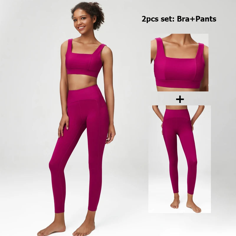 2/3 Pieces Fitness Yoga Set Women Solid Color Stretch Athletic Suit Sexy Bra Zipper Jacket High Waist Leggings Female Sportswear