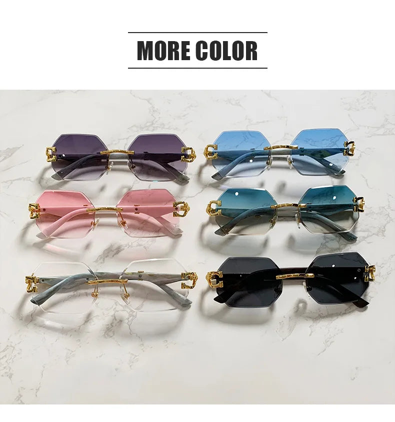 Small Frame Hexagon Rimless Sunglasses Men Retro Frameless Sun Glasses for Women 2025 Luxury Brand Square Eyewear UV400 Shades