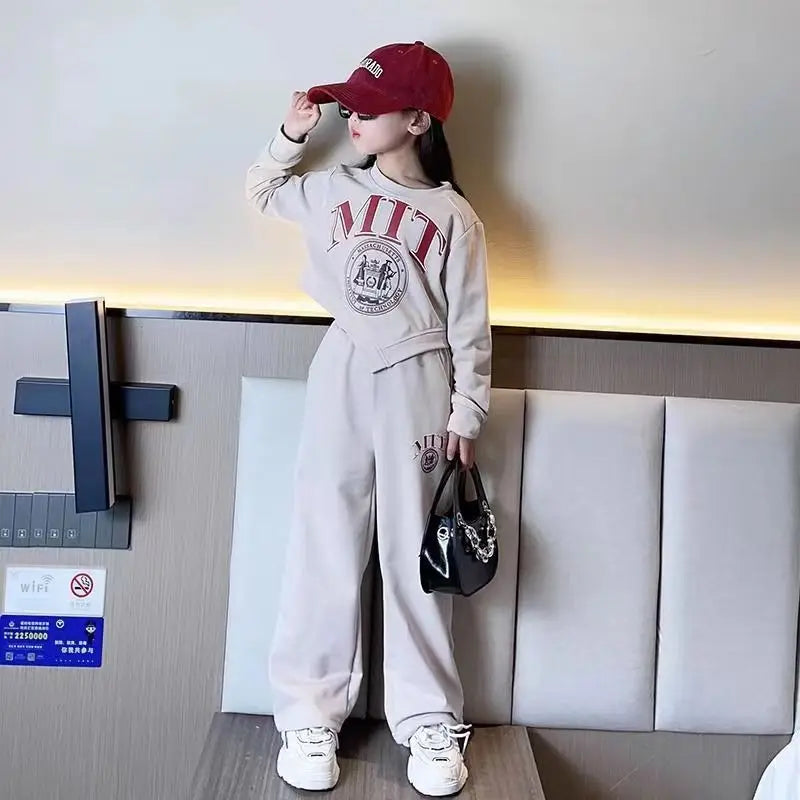 2025 autumn spring kid Girls Clothes Suit Child irregular letter sweatshirt t-shirt top and loose pant Tracksuit 4 8 10 12 year