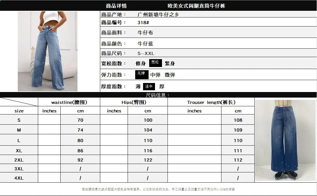Women Denim Holes Jeans Washing Pencil Pants High Waist Zipper Mom Fly Slim Wide Leg Pockets Full Length Spring 2025 Streetwear