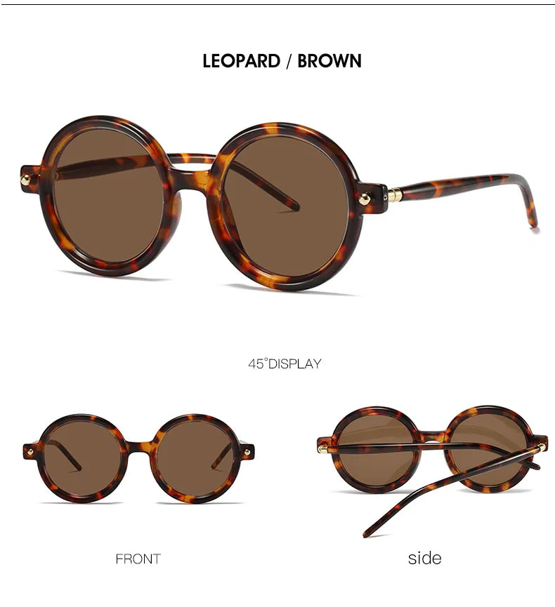 Retro Gray Pink Lens Round Sunglasses Women 2025 Brand Trendy Shiny Circle Frame Men Spectacle Plain Eyewear Shades Sun Glasses
