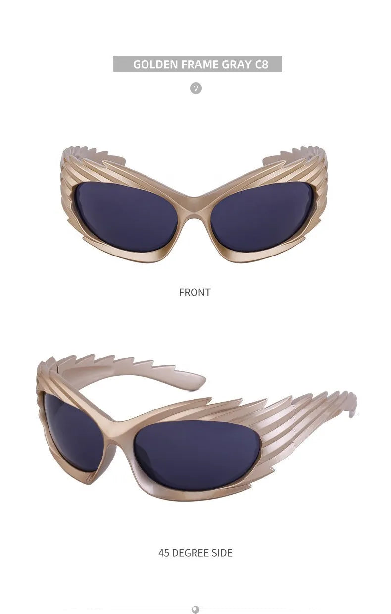 Y2k Spiked Goggles Sunglasses Women Men 2025 Trends Punk Sun Glasses For Male Retro 2000's Wrap Around Steampunk Sunglass Shades