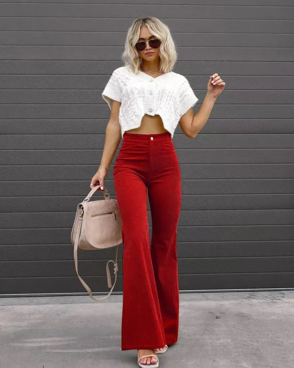 Women Pants Elegant Corduroy Autumn Winter Fashion Slim Casual Female New Solid Mid-waist Street Long Flare Clothing Lugentolo