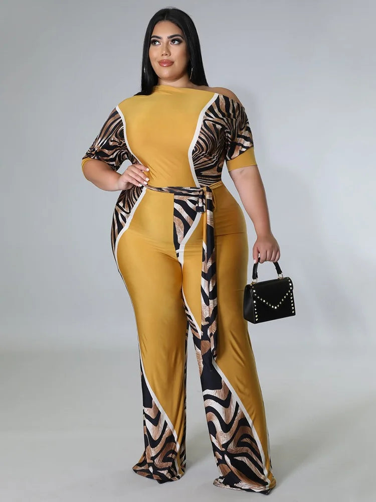 Wmstar Jumpsuit Plus Size Women Clothes Summer Printed Left Off Shoulder with Sashes Offiice Ladies Wholesale Dropshipping 2022