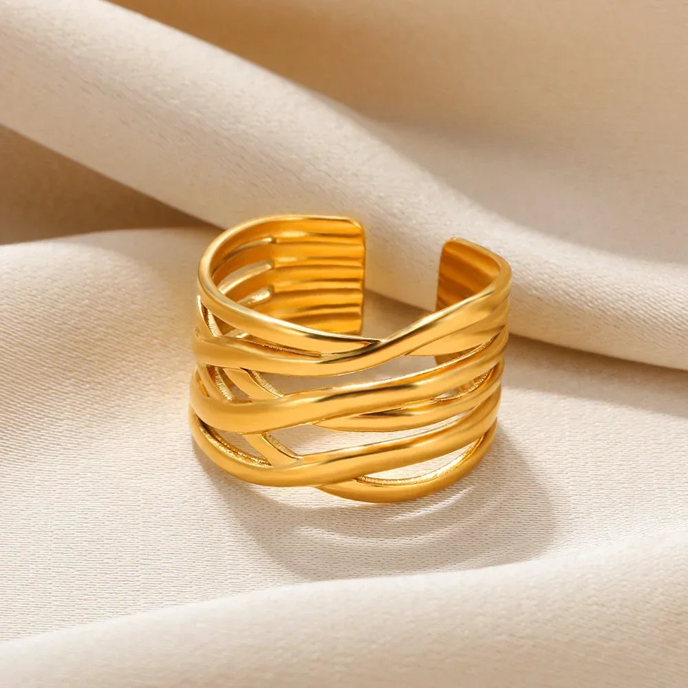Women's Stainless Steel Heart Ring Gold Waterproof
